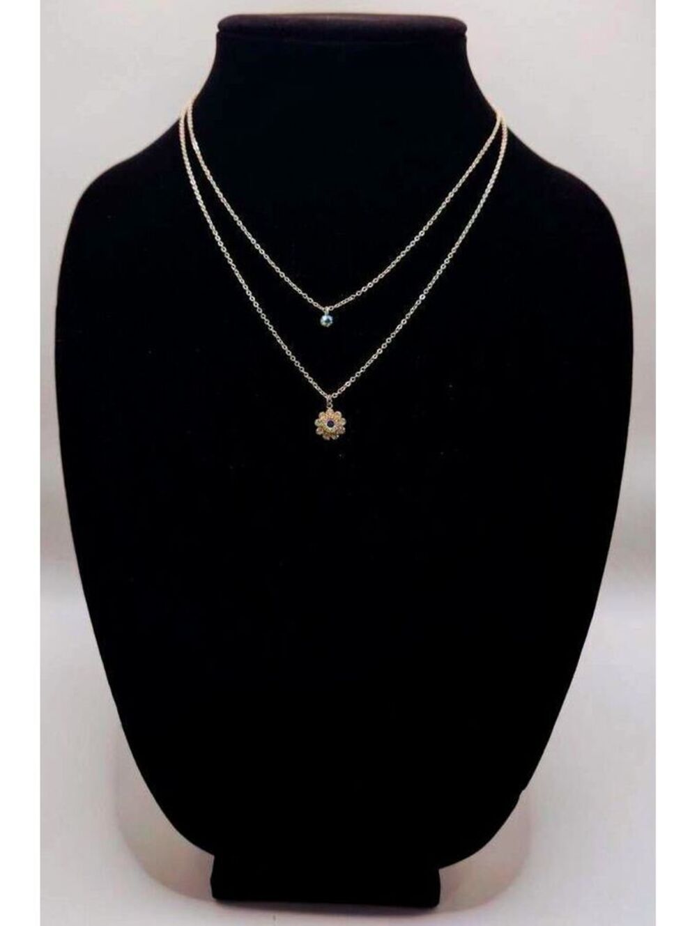 Silver-Tone Layered Daisy and Crystal Pendant Necklace